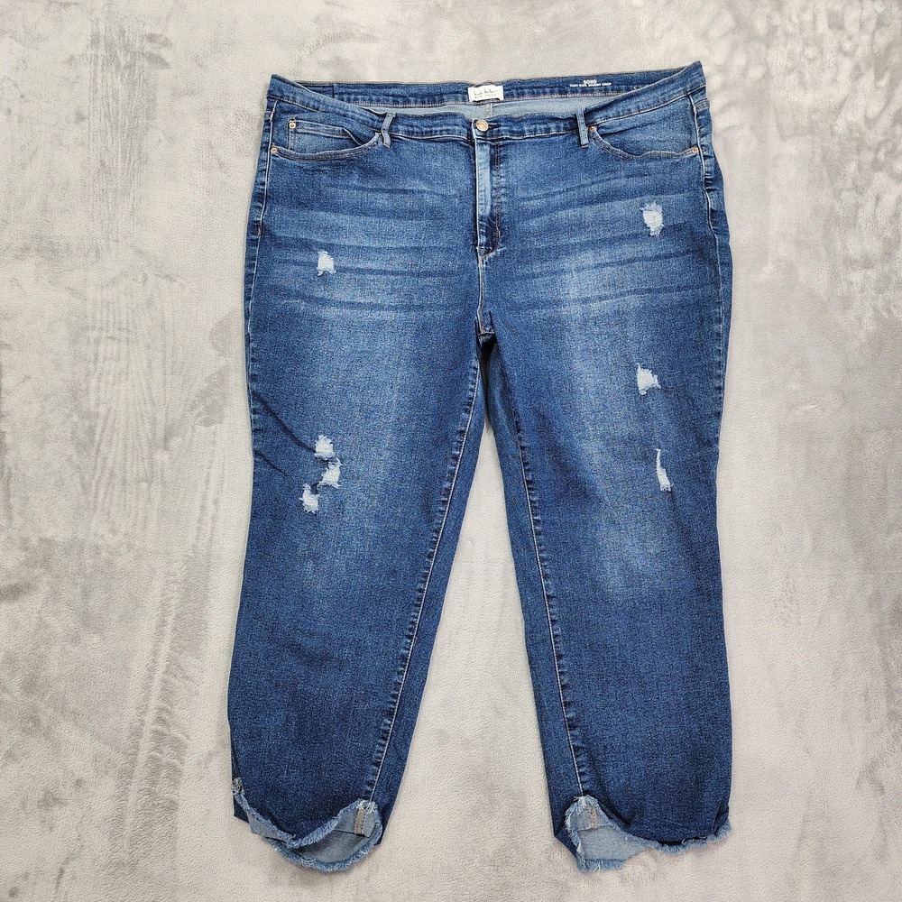 Nicole Miller Jeans Womens 24 Blue Soho High Rise Skinny Crop Distressed Stretch